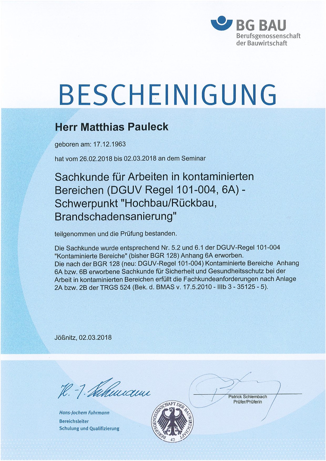 Zertifikat Kontaminierter-Bereich