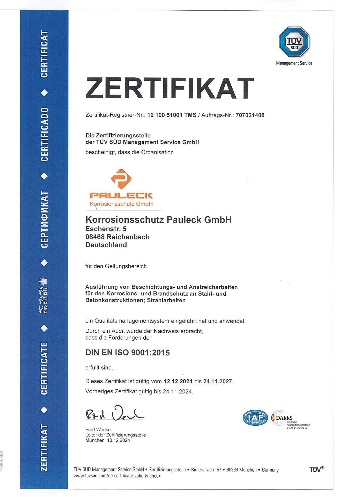 Zertifikat DIN EN ISO 9001:2015